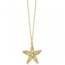 Diamond Accented Petite Starfish Pendant Necklace 14k White Gold (0.04ct)