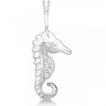 Pave Set Diamond Seahorse Pendant Necklace 14k White Gold 0.03ct
