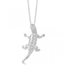 Diamond Lizard Pendant Necklace 14k White Gold 0.11ct