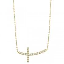 Lab Grown Diamond Sideways Curved Cross Pendant Necklace 14k Yellow Gold 0.33ct