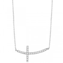 Lab Grown Diamond Sideways Curved Cross Pendant Necklace 14k White Gold 0.50ct