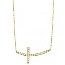 Lab Grown Diamond Sideways Curved Cross Pendant Necklace 14k Yellow Gold 0.50ct