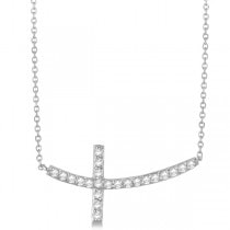 Lab Grown Diamond Sideways Curved Cross Pendant Necklace 14k White Gold 0.75ct