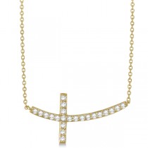 Lab Grown Diamond Sideways Curved Cross Pendant Necklace 14k Yellow Gold 0.75ct