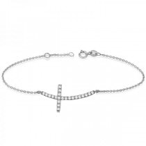 Diamond Sideways Curved Cross Ankle Bracelet 14k White Gold (0.50ct)