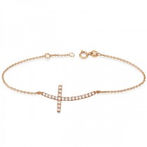 Diamond Sideways Curved Cross Chain Bracelet 14k Rose Gold (0.50ct)