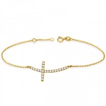 Diamond Sideways Curved Cross Chain Bracelet 14k Yellow Gold (0.50ct)