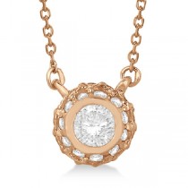 Vintage Bezel Halo Diamond Pendant Necklace 14k Rose Gold (0.50cts)