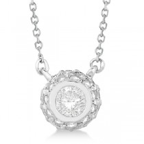 Vintage Bezel Halo Diamond Pendant Necklace 14k White Gold (0.50cts)