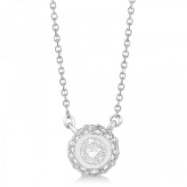 Vintage Bezel Halo Diamond Pendant Necklace 14k White Gold (0.50cts)