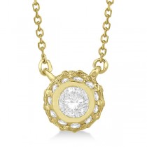 Vintage Bezel Halo Diamond Pendant Necklace 14k Yellow Gold (0.50cts)