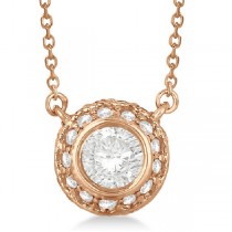 Vintage Bezel Halo Diamond Pendant Necklace 14k Rose Gold (1.00cts)