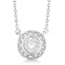 Vintage Bezel Halo Diamond Pendant Necklace 14k White Gold (1.00cts)