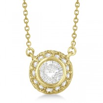 Vintage Bezel Halo Diamond Pendant Necklace 14k Yellow Gold (1.00cts)