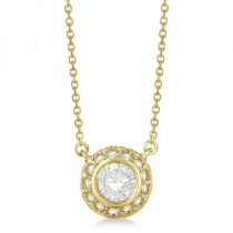 Vintage Bezel Halo Diamond Pendant Necklace 14k Yellow Gold (1.00cts)