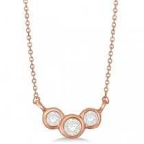 Three Stone Bezel Set Diamond Pendant Necklace 14k Rose Gold 0.25 ct
