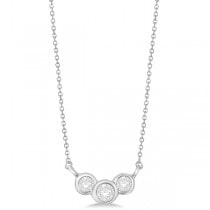 Three Stone Bezel Set Diamond Pendant Necklace 14k White Gold 0.25 ct