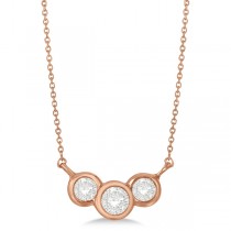 Three Stone Bezel Set Diamond Pendant Necklace 14k Rose Gold 0.50 ct