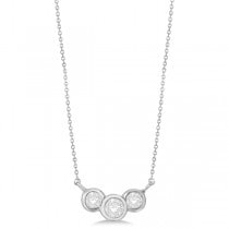 Three Stone Bezel Set Diamond Pendant Necklace 14k White Gold 0.50 ct