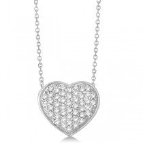 Pave Set Diamond Puffed Heart Pendant Necklace 14k White Gold 0.75ct