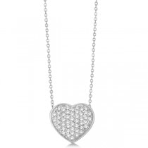 Pave Set Diamond Puffed Heart Pendant Necklace 14k White Gold 0.75ct