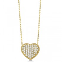 Pave Set Diamond Puffed Heart Pendant Necklace 14k Yellow Gold 0.75ct