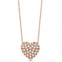 Puffed Heart Diamond Pendant Necklace Pave Set 14k Rose Gold (1.04ctw)