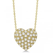 Puffed Heart Diamond Pendant Necklace Pave Set 14k Yellow Gold 1.04ct