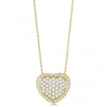 Diamond Puffed Heart Pendant Necklace 14k Yellow Gold (2.51cts)