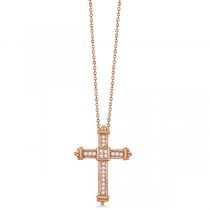 Diamond Antique Byzantine Cross Pendant Necklace 14k Rose Gold 0.33ct