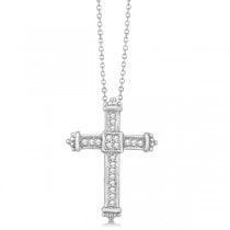 Diamond Antique Byzantine Cross Pendant Necklace 14k White Gold 0.33ct