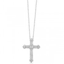 Diamond Antique Byzantine Cross Pendant Necklace 14k White Gold 0.33ct