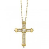 Diamond Antique Byzantine Cross Pendant Necklace 14k Yellow Gold 0.33ct