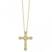 Diamond Antique Byzantine Cross Pendant Necklace 14k Yellow Gold 0.33ct