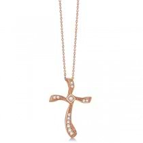 Classic Curved Diamond Cross Pendant Necklace in 14k Rose Gold 0.25ct