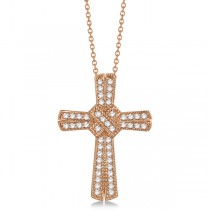 Antique Style Diamond Roman Cross Pendant in 14k Rose Gold (0.62ct)