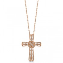 Antique Style Diamond Roman Cross Pendant in 14k Rose Gold (0.62ct)