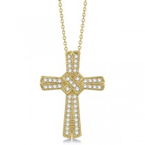 Antique Style Diamond Roman Cross Pendant in 14k Yellow Gold (0.62ct)
