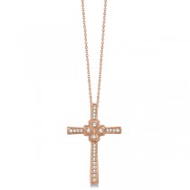 Hearts On Cross Diamond Pendant Necklace in 14k Rose Gold (0.39ct)