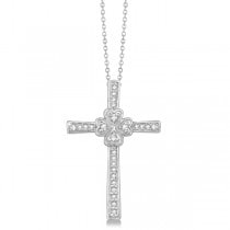 Hearts On Cross Diamond Pendant Necklace in 14k White Gold (0.39ct)