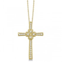 Hearts On Cross Diamond Pendant Necklace in 14k Yellow Gold (0.39ct)