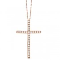 Classic Diamond Cross Pendant Necklace in 14k Rose Gold (1.54 ct)