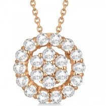 Diamond Halo & Cluster Pendant Necklace Pave Set 14k Rose Gold 1.00ct