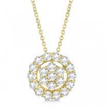 Pave Diamond Halo & Cluster Pendant Necklace14k Yellow Gold 1.00ct