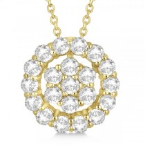 Pave Diamond Halo & Cluster Pendant Necklace14k Yellow Gold 1.00ct