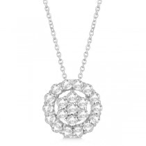 Diamond Halo & Cluster Pendant Necklace Pave Set 14k White Gold 0.75ct