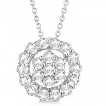 Diamond Halo & Cluster Pendant Necklace Pave Set 14k White Gold 0.75ct