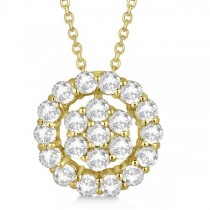 Pave Diamond Halo & Cluster Pendant Necklace 14k Yellow Gold 0.75ct