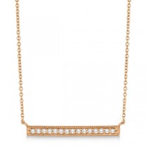 Pave Set Horizontal Diamond Bar Necklace 14k Rose Gold 0.15ct