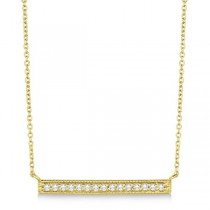 Pave Set Horizontal Diamond Bar Necklace 14k Yellow Gold 0.15ct